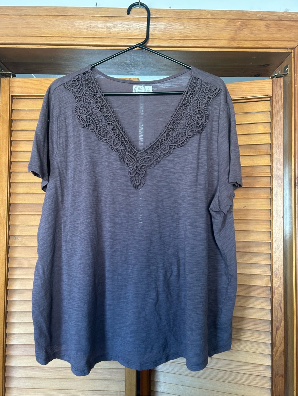 Maurices Purple Lace-Trim V-Neck Short Sleeve Tee